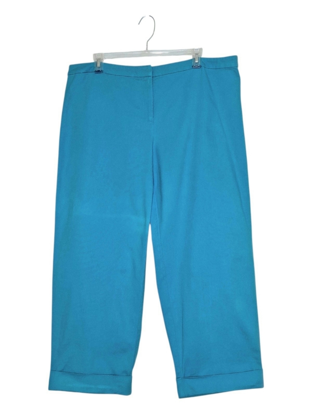 Eileen Fisher Cotton Blend Stretch Twill Crop Pants Sz XL Teal Blue *Flawed*